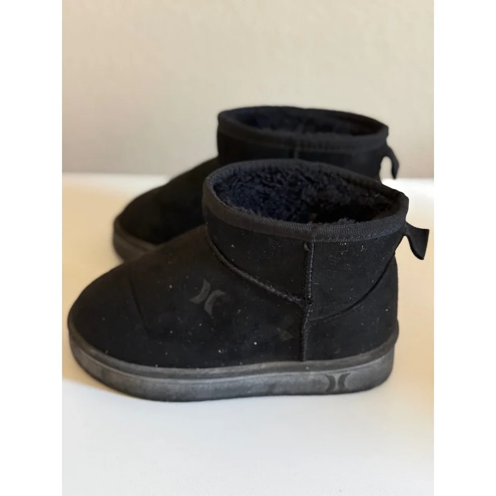 Hurley Kids Black Faux Suede Faux Fur Lined Ankle Boots Size 10 Snow Winter